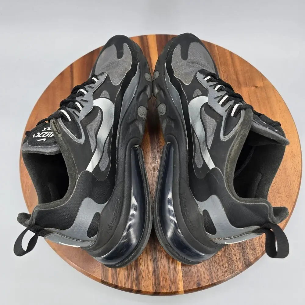 Nike Air Max 270 React Shoes Mens 8 Black Gray Lace Up Running Athletic Sneakers